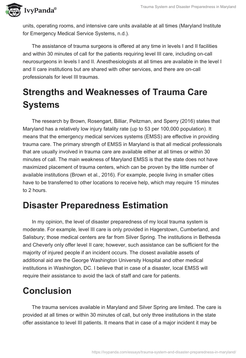 Trauma System and Disaster Preparedness in Maryland. Page 2