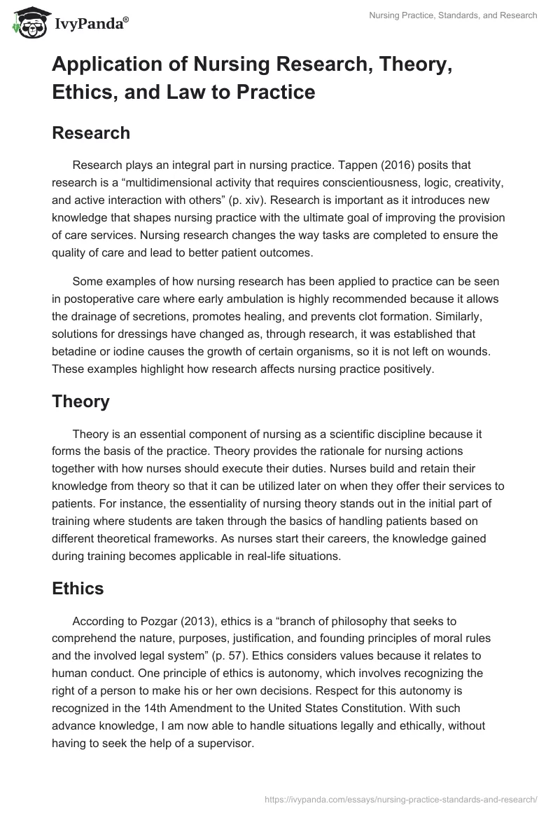Nursing Practice, Standards, and Research. Page 2