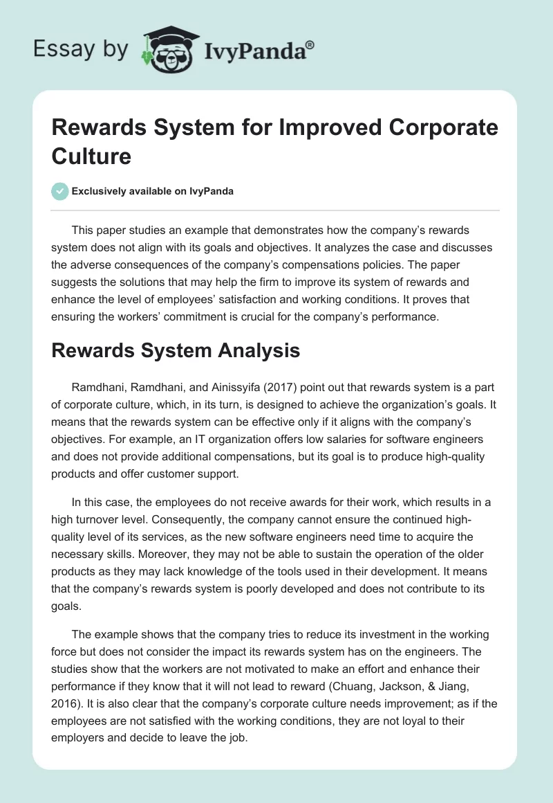 Rewards System for Improved Corporate Culture. Page 1