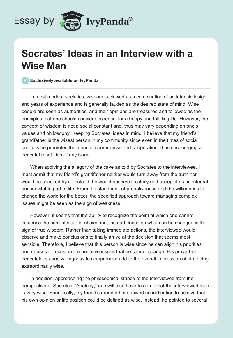 Socrates’ Ideas in an Interview with a Wise Man. Page 1