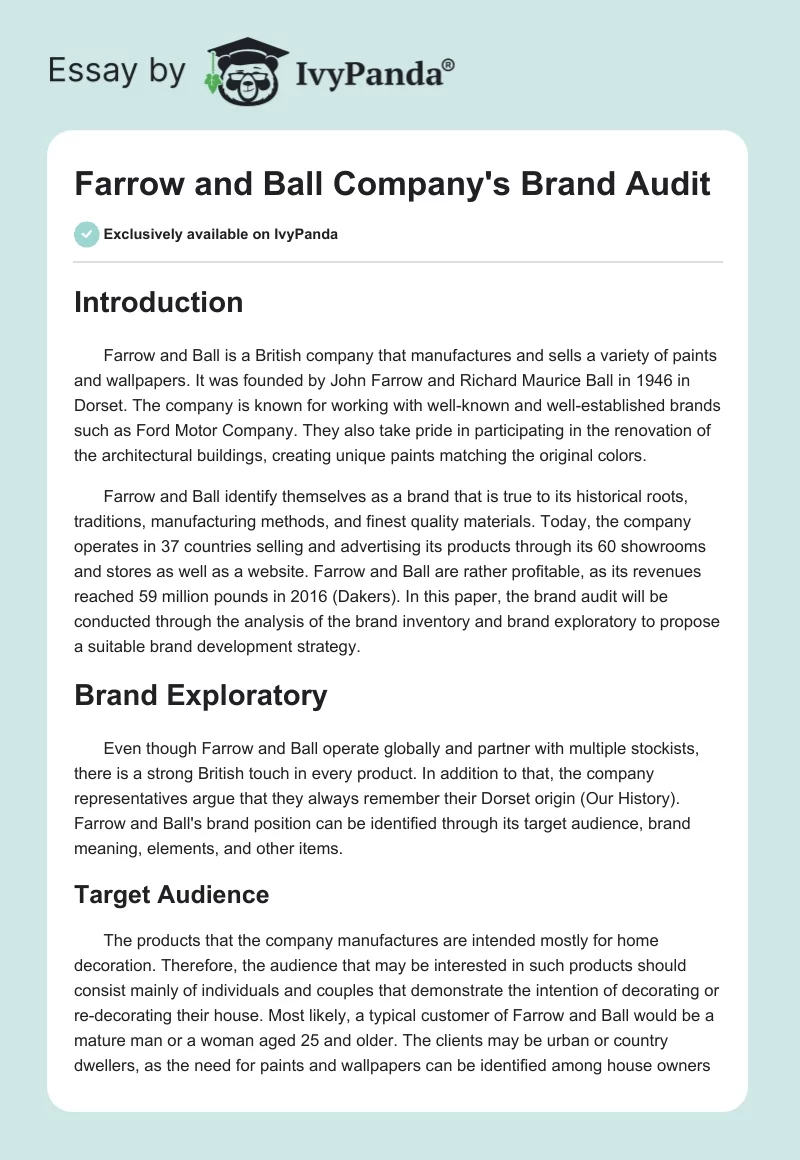 Farrow and Ball Company's Brand Audit. Page 1