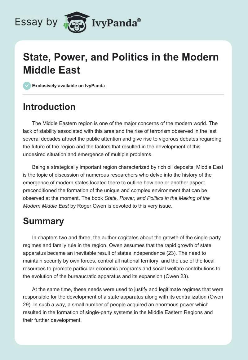 State, Power, and Politics in the Modern Middle East. Page 1