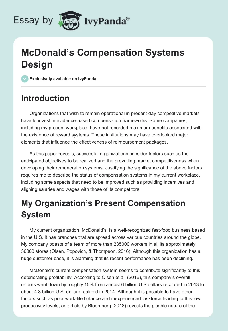 McDonald’s Compensation Systems Design. Page 1