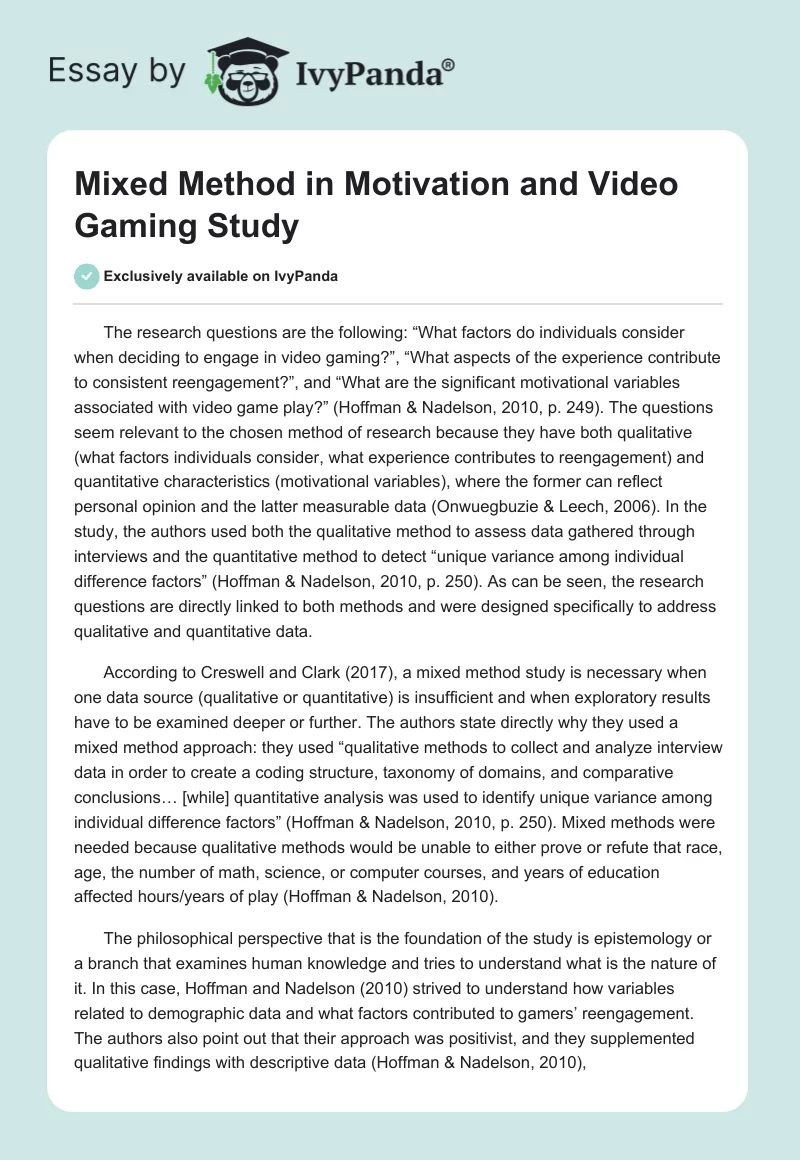 Mixed Method in Motivation and Video Gaming Study. Page 1