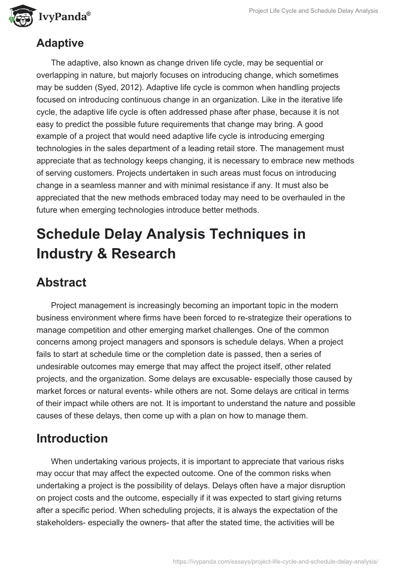 Project Life Cycle and Schedule Delay Analysis. Page 3