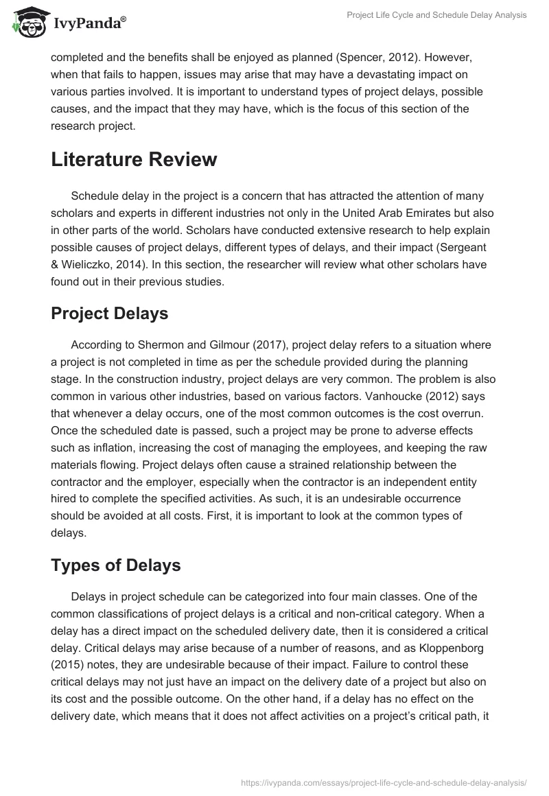 Project Life Cycle and Schedule Delay Analysis. Page 4