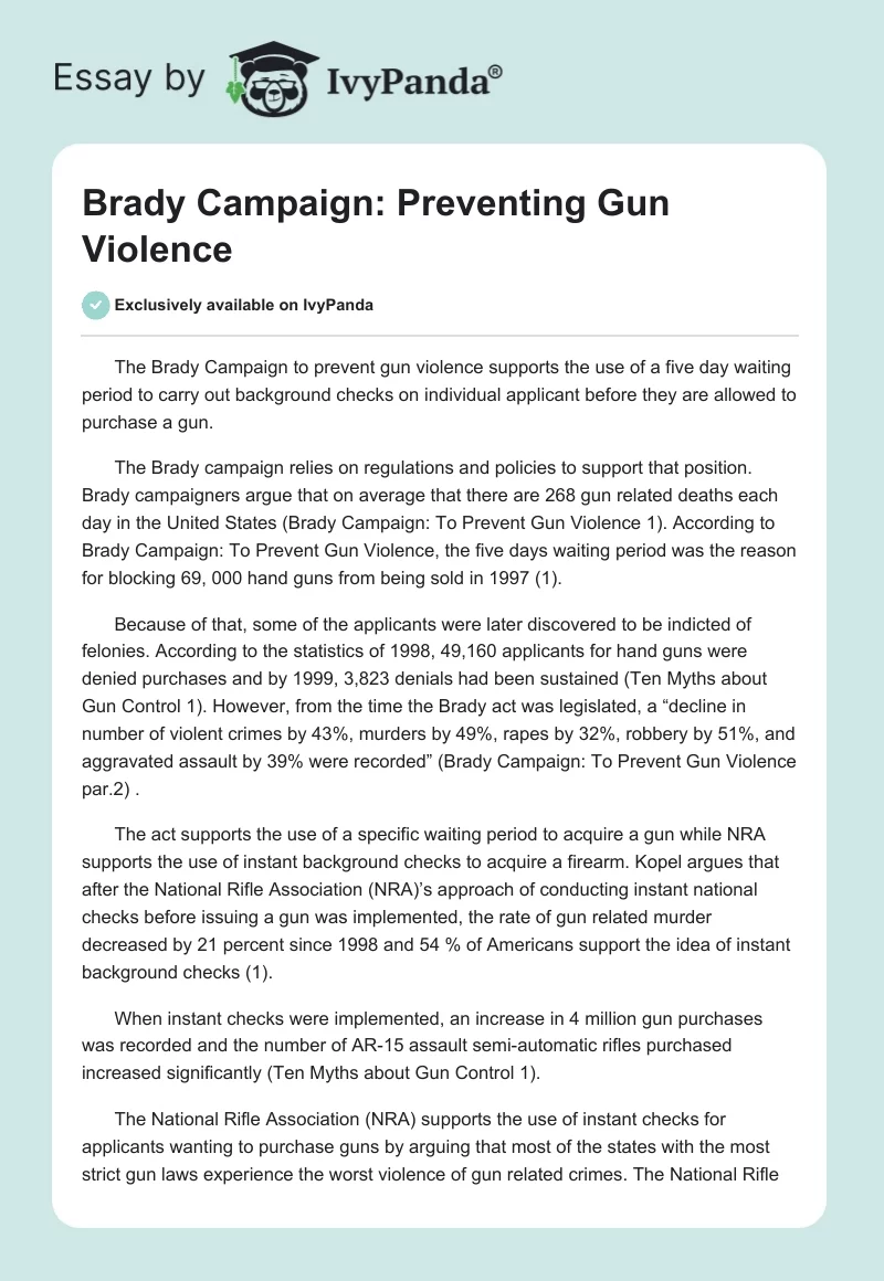 Brady Campaign: Preventing Gun Violence. Page 1
