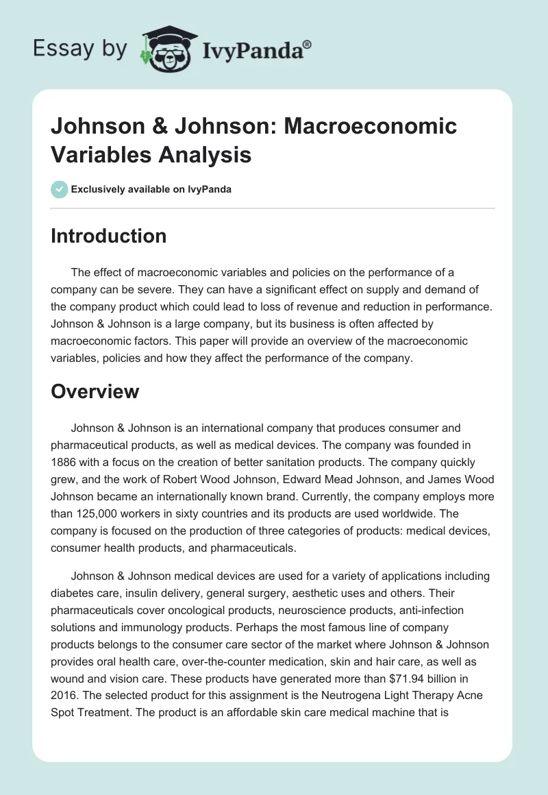 Johnson & Johnson: Macroeconomic Variables Analysis. Page 1
