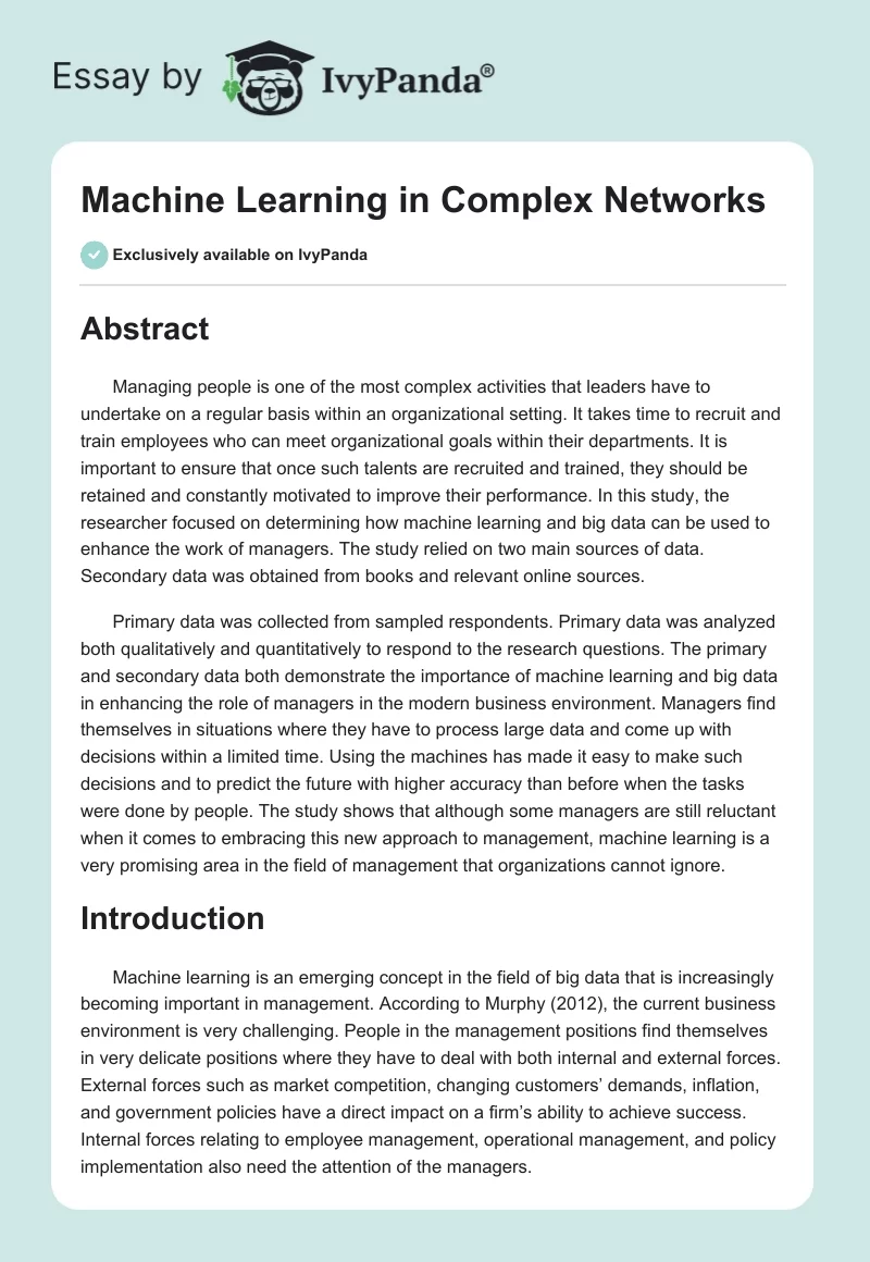 Machine Learning in Complex Networks. Page 1