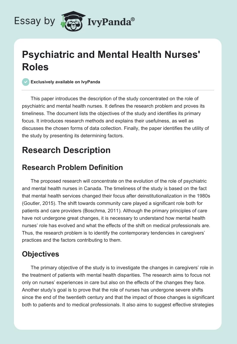 Psychiatric and Mental Health Nurses' Roles. Page 1