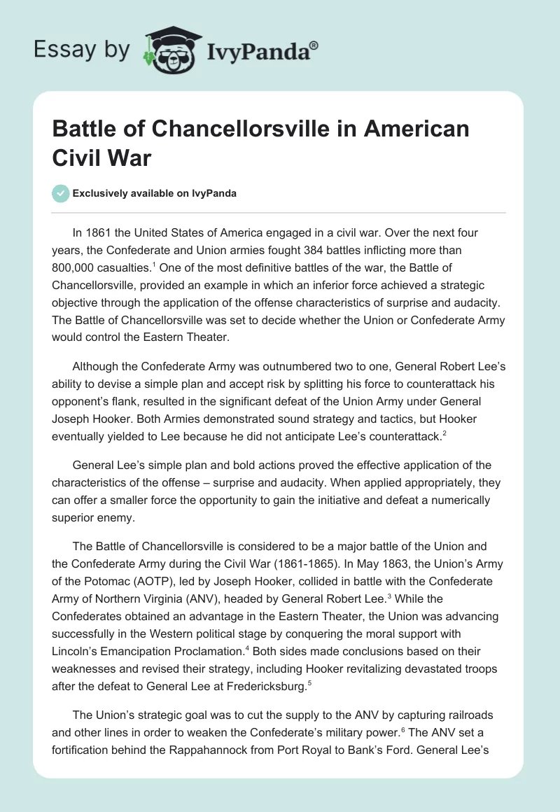 Battle of Chancellorsville in American Civil War. Page 1