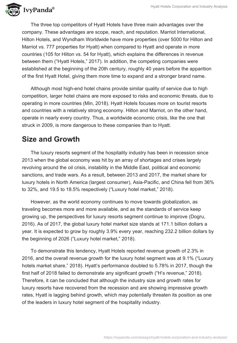 Hyatt Hotels Corporation and Industry Analysis. Page 2