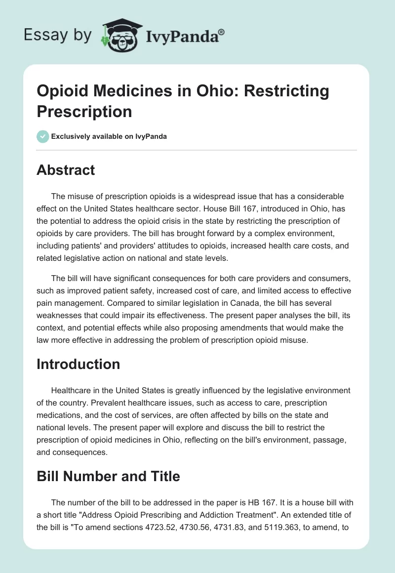 Opioid Medicines in Ohio: Restricting Prescription. Page 1