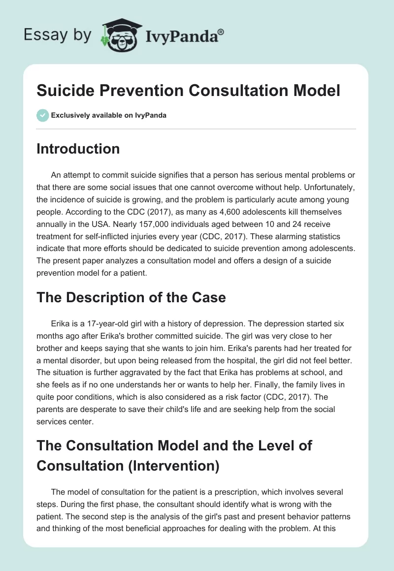 Suicide Prevention Consultation Model. Page 1