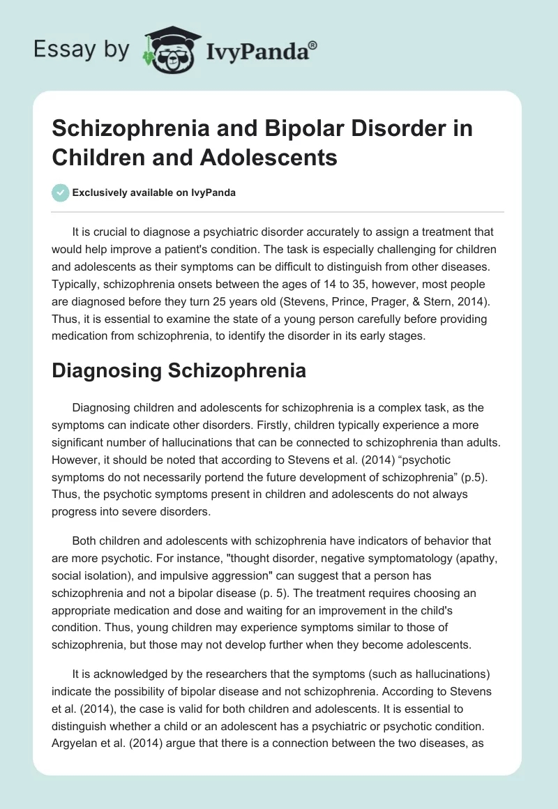 Schizophrenia and Bipolar Disorder in Children and Adolescents. Page 1