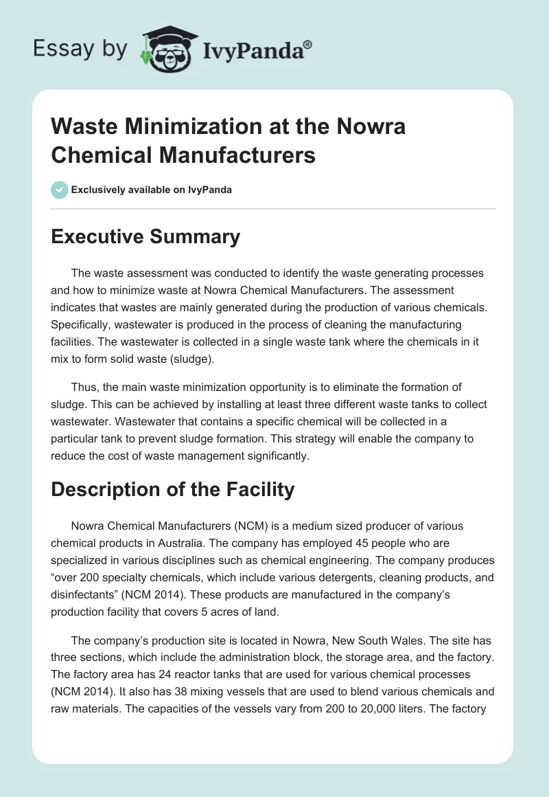 Waste Minimization at the Nowra Chemical Manufacturers. Page 1