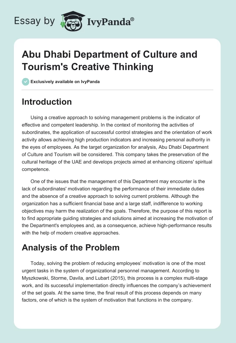 Abu Dhabi Department of Culture and Tourism's Creative Thinking. Page 1