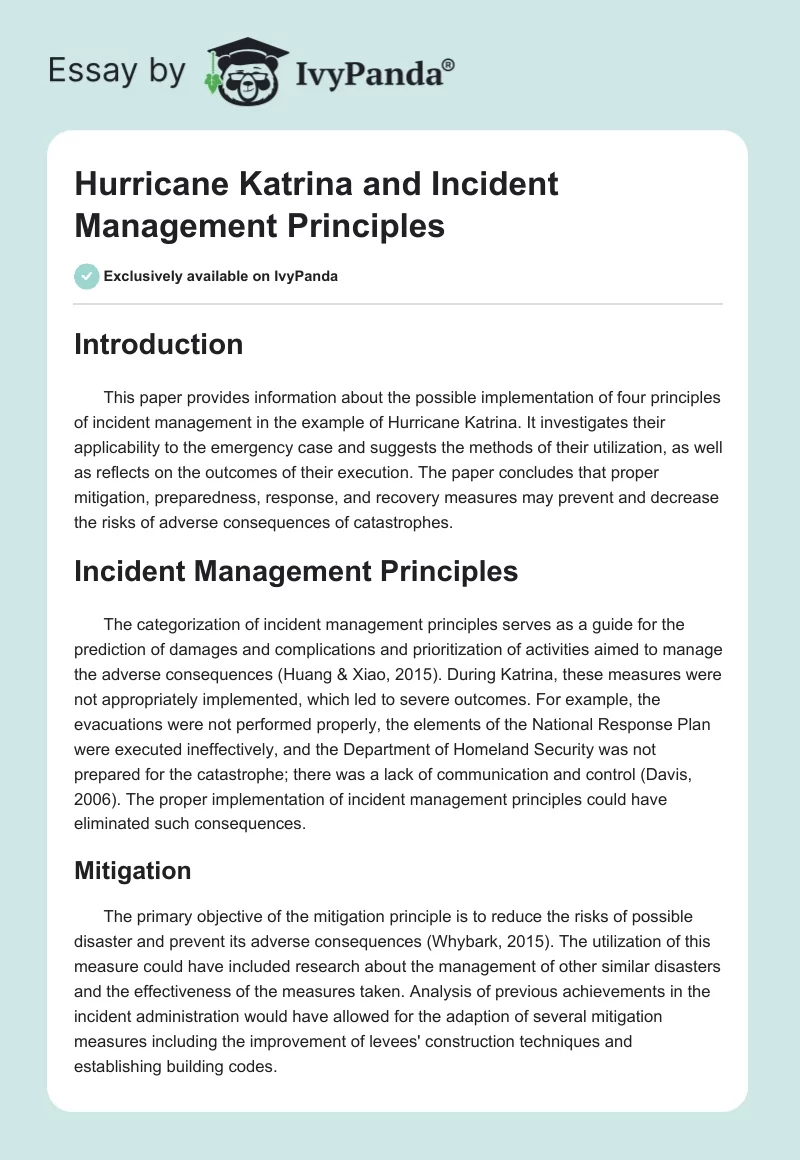 Hurricane Katrina and Incident Management Principles. Page 1