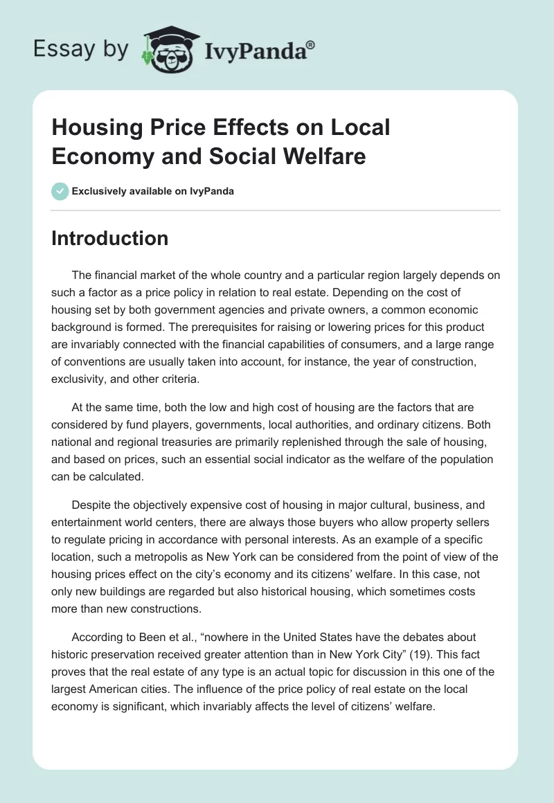 Housing Price Effects on Local Economy and Social Welfare. Page 1