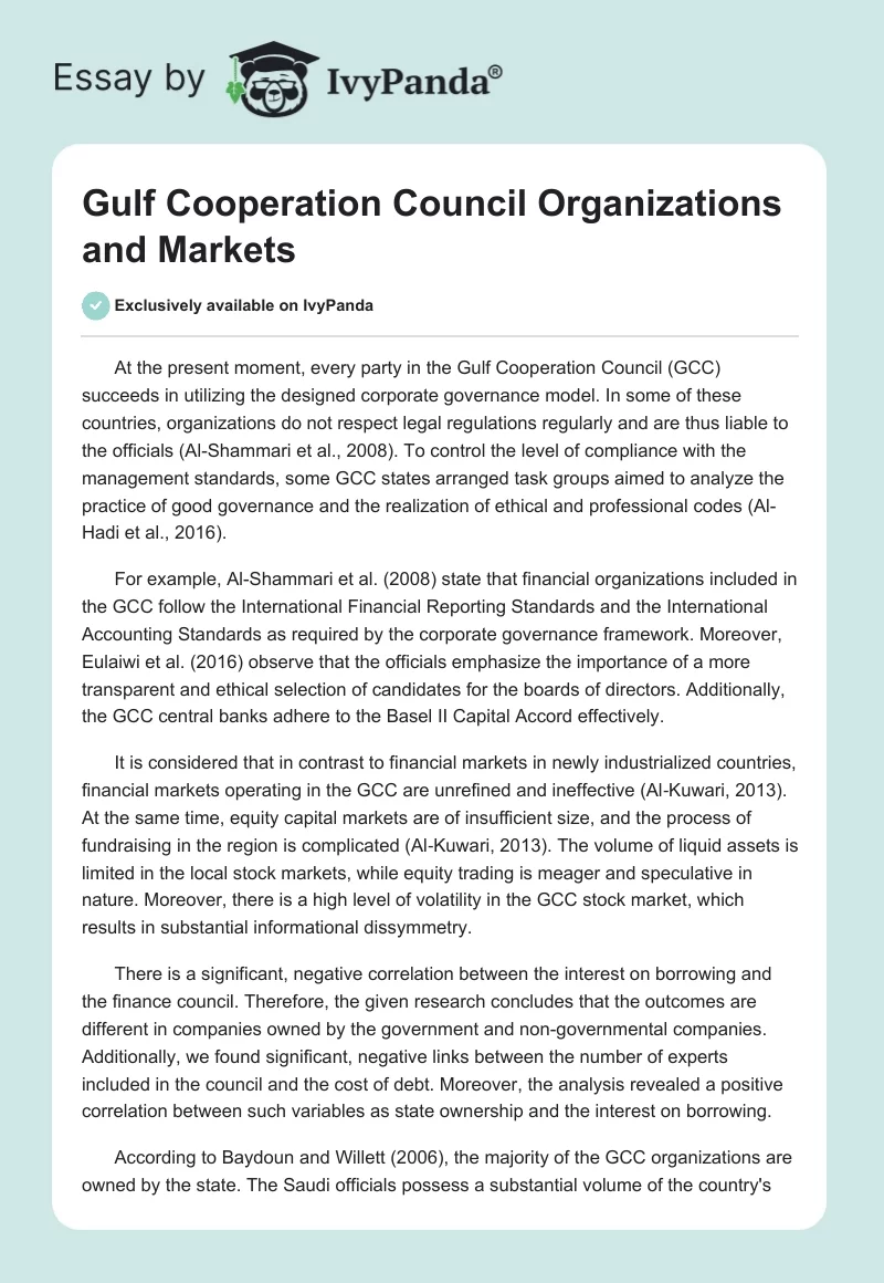 Gulf Cooperation Council Organizations and Markets. Page 1