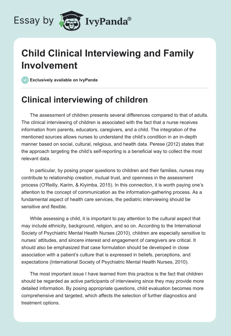 Child Clinical Interviewing and Family Involvement. Page 1