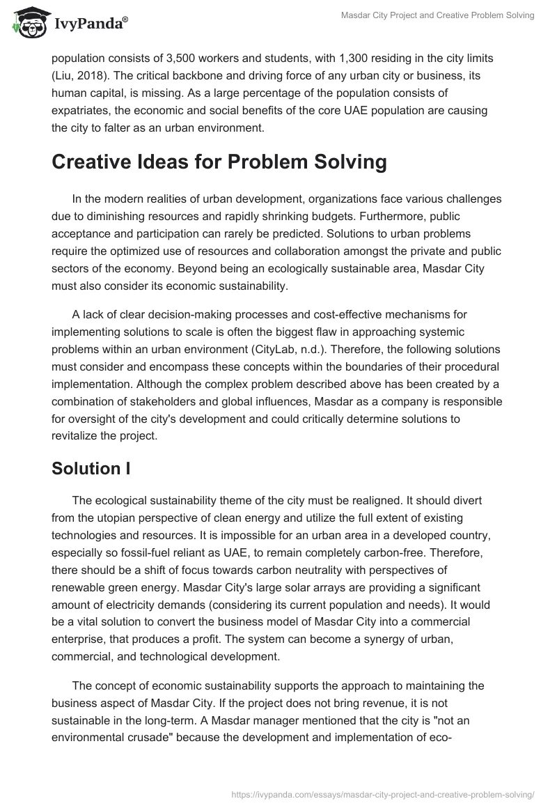 Masdar City Project and Creative Problem Solving. Page 3