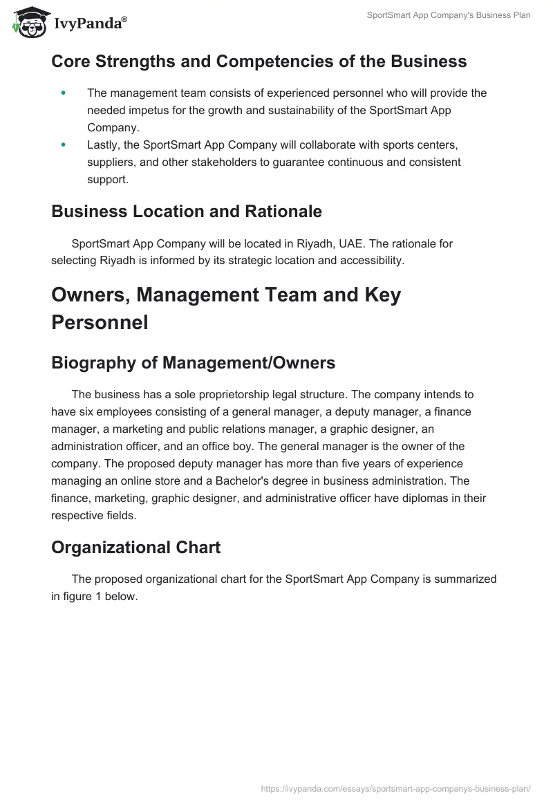 SportSmart App Company's Business Plan. Page 2