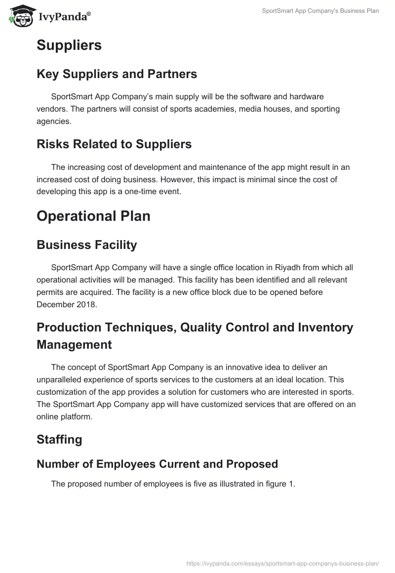 SportSmart App Company's Business Plan. Page 5