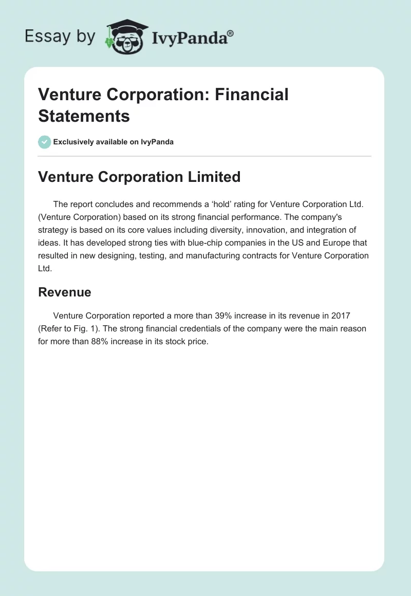 Venture Corporation: Financial Statements. Page 1