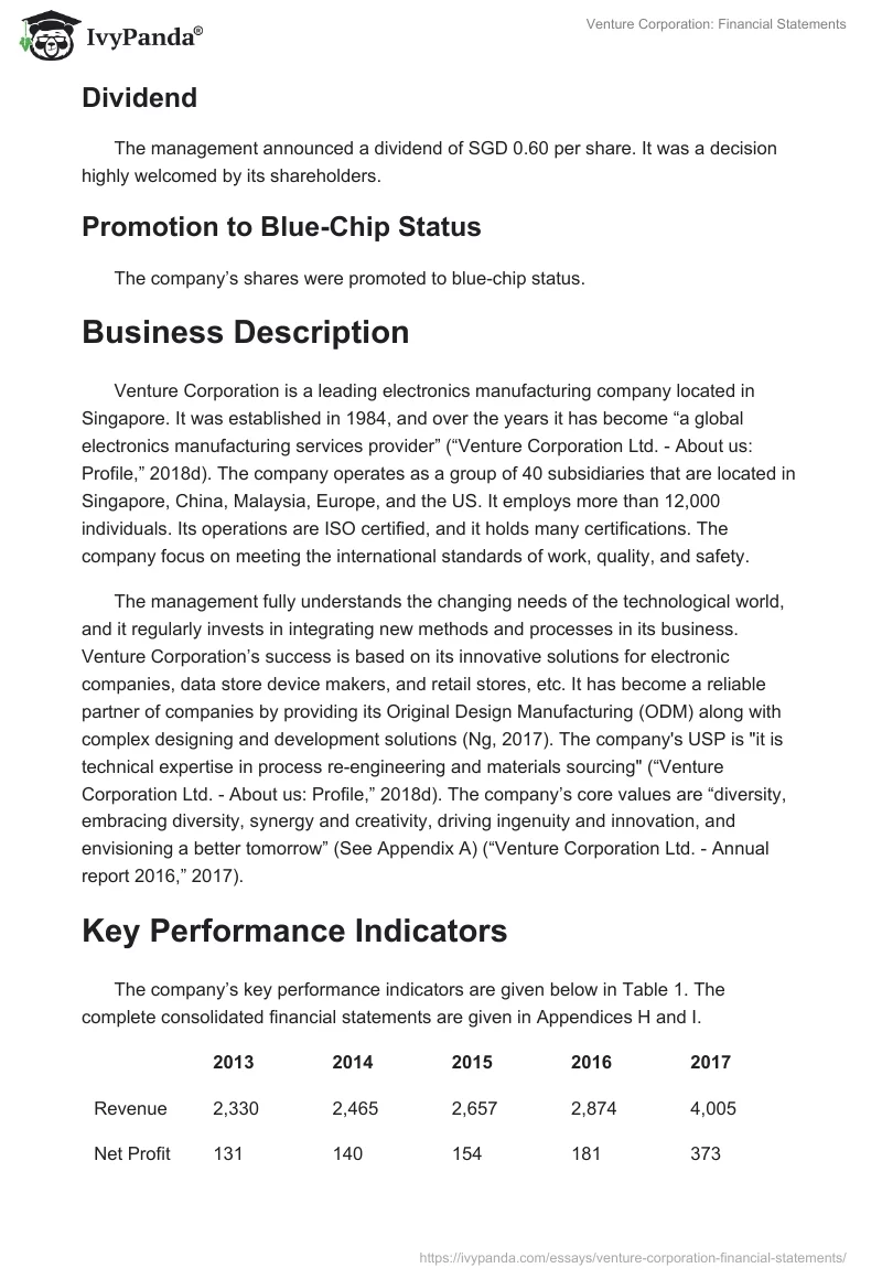 Venture Corporation: Financial Statements. Page 3