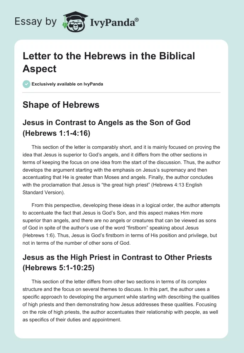 Letter to the Hebrews in the Biblical Aspect. Page 1