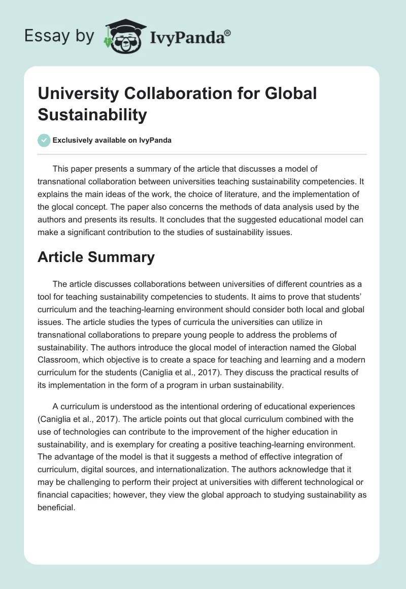 University Collaboration for Global Sustainability. Page 1