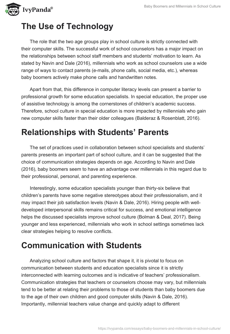 Baby Boomers and Millennials in School Culture. Page 2