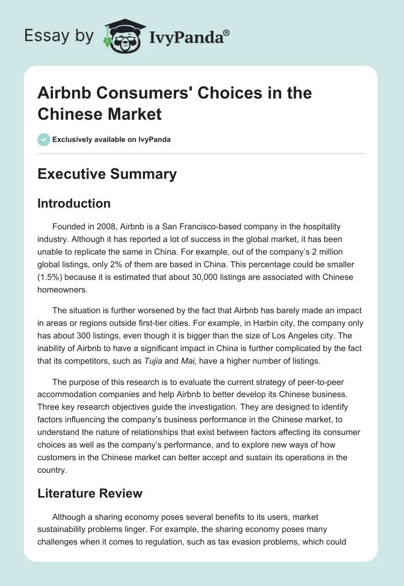Airbnb Consumers' Choices in the Chinese Market. Page 1
