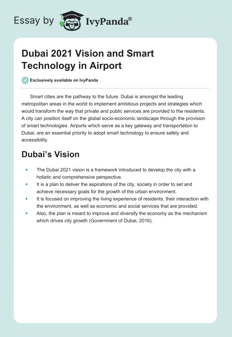 Dubai 2021 Vision and Smart Technology in Airport. Page 1