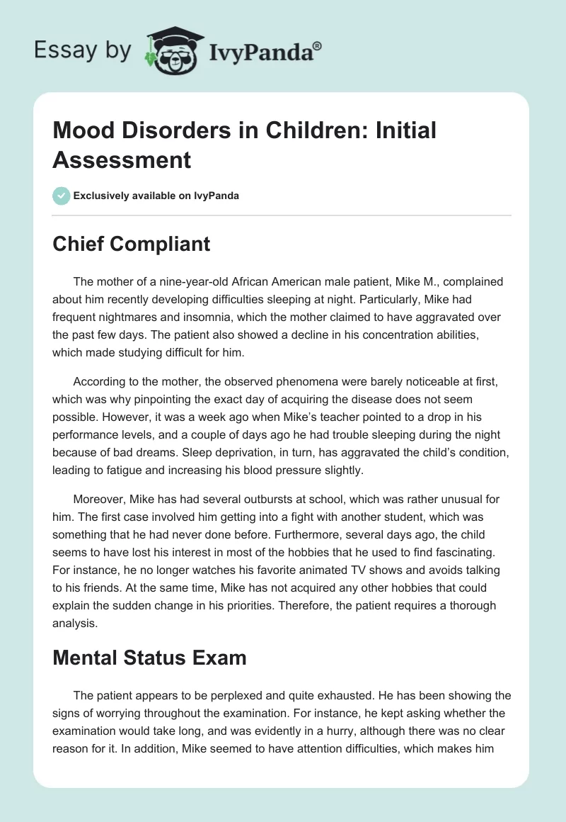 Mood Disorders in Children: Initial Assessment. Page 1