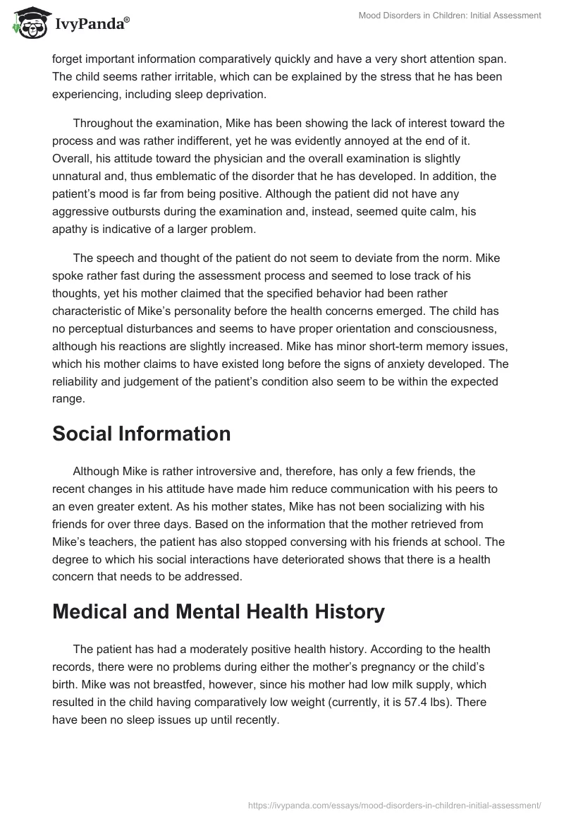 Mood Disorders in Children: Initial Assessment. Page 2