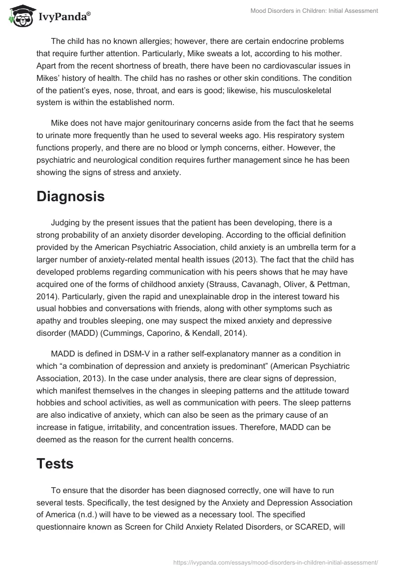 Mood Disorders in Children: Initial Assessment. Page 3