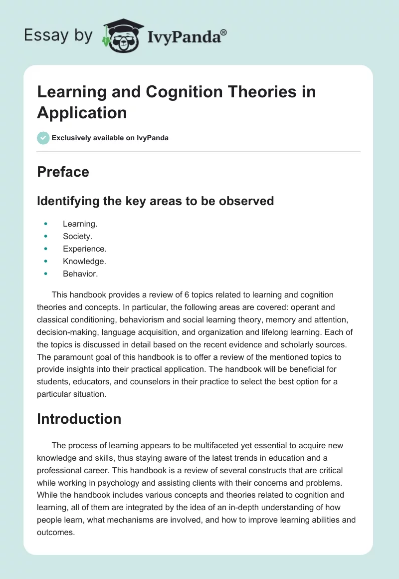 Learning and Cognition Theories in Application. Page 1