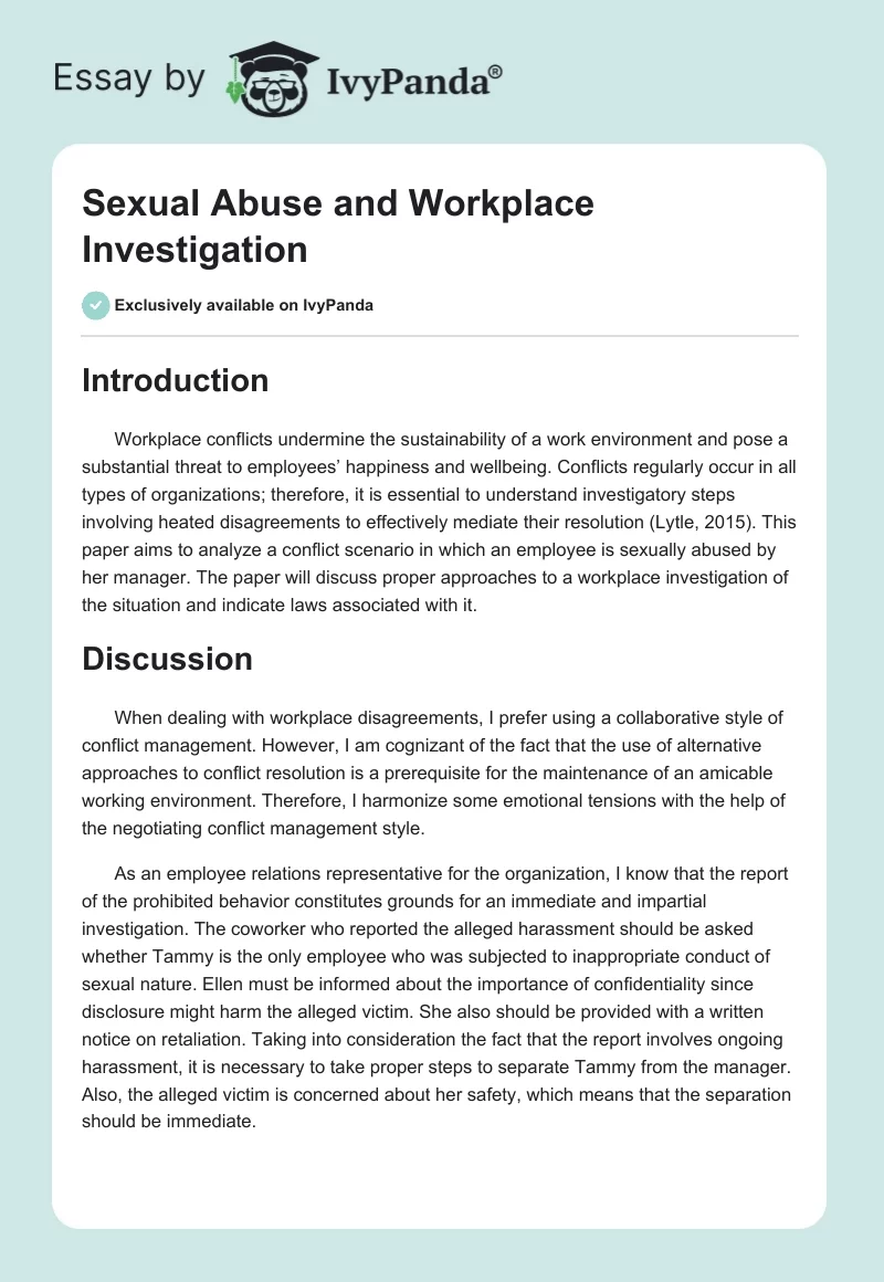 Sexual Abuse and Workplace Investigation. Page 1