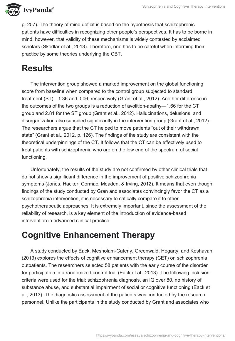 Schizophrenia and Cognitive Therapy Interventions. Page 4