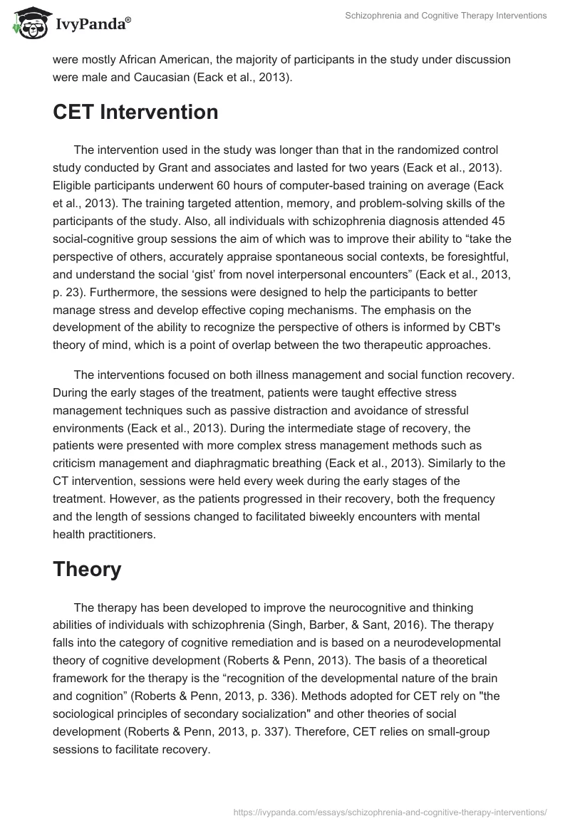 Schizophrenia and Cognitive Therapy Interventions. Page 5