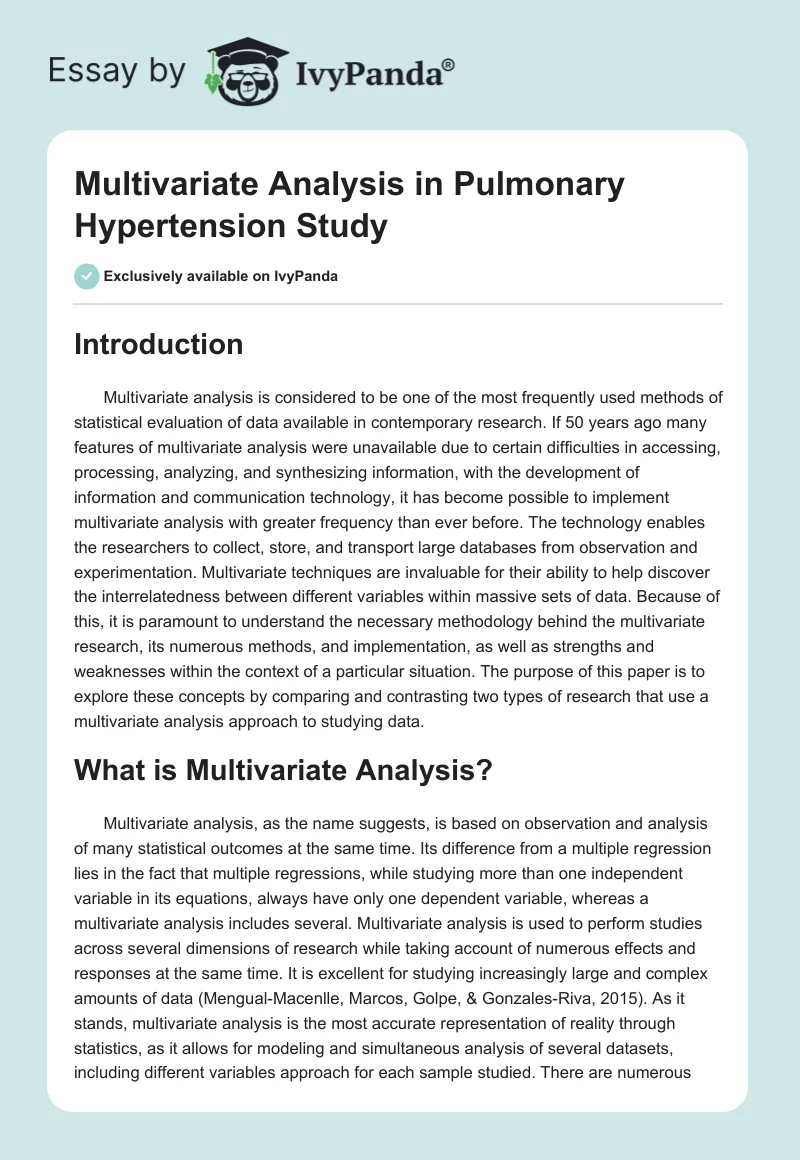 Multivariate Analysis in Pulmonary Hypertension Study. Page 1