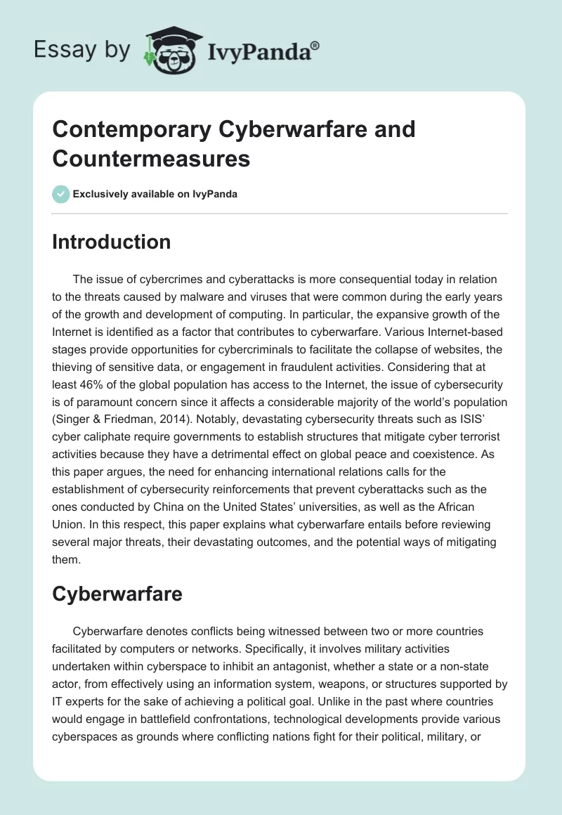 Contemporary Cyberwarfare and Countermeasures. Page 1