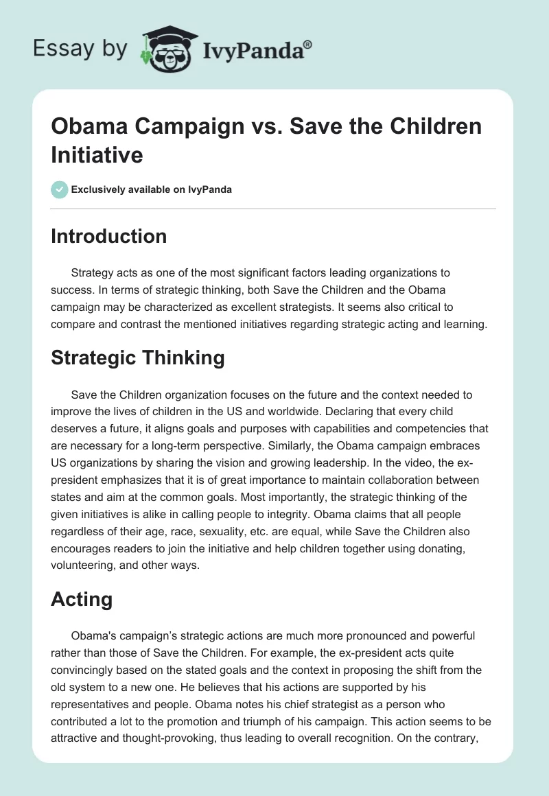 Obama Campaign vs. Save the Children Initiative. Page 1