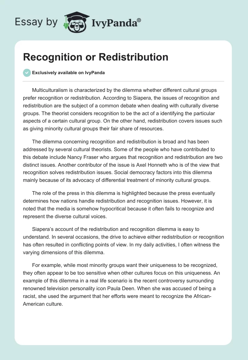 Recognition or Redistribution. Page 1