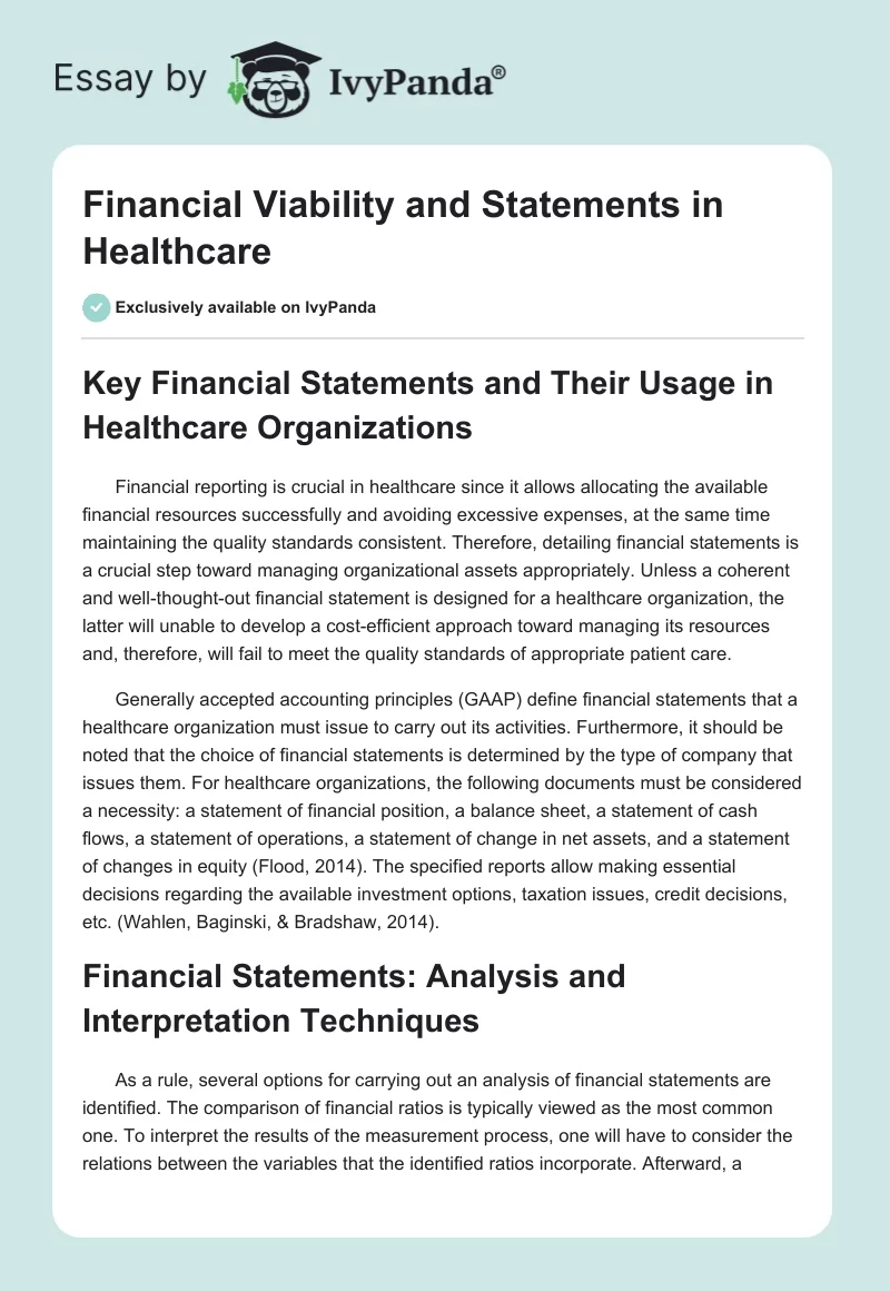 Financial Viability and Statements in Healthcare. Page 1