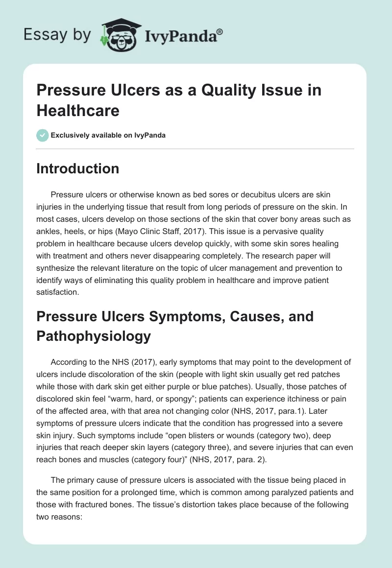 Pressure Ulcers as a Quality Issue in Healthcare. Page 1
