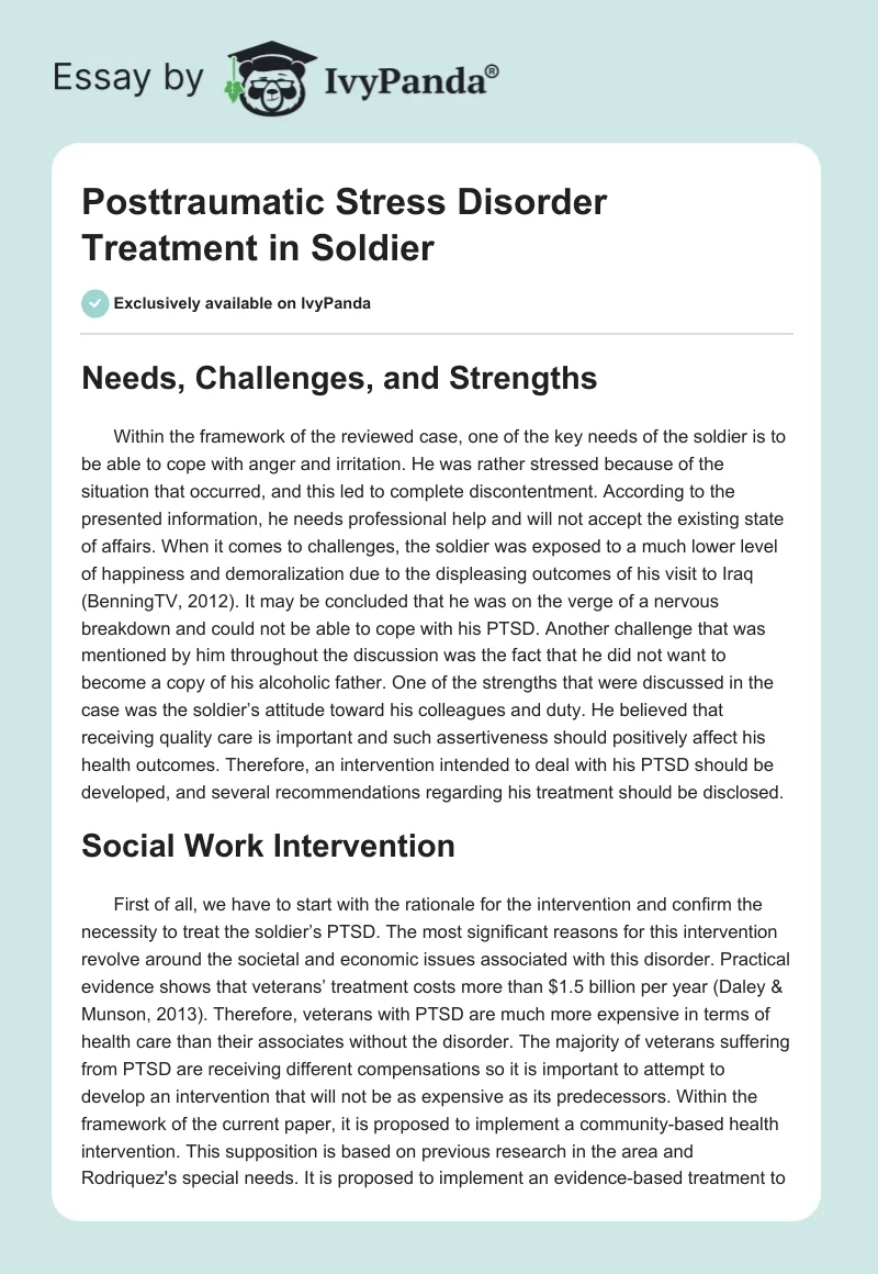 Posttraumatic Stress Disorder Treatment in Soldier. Page 1