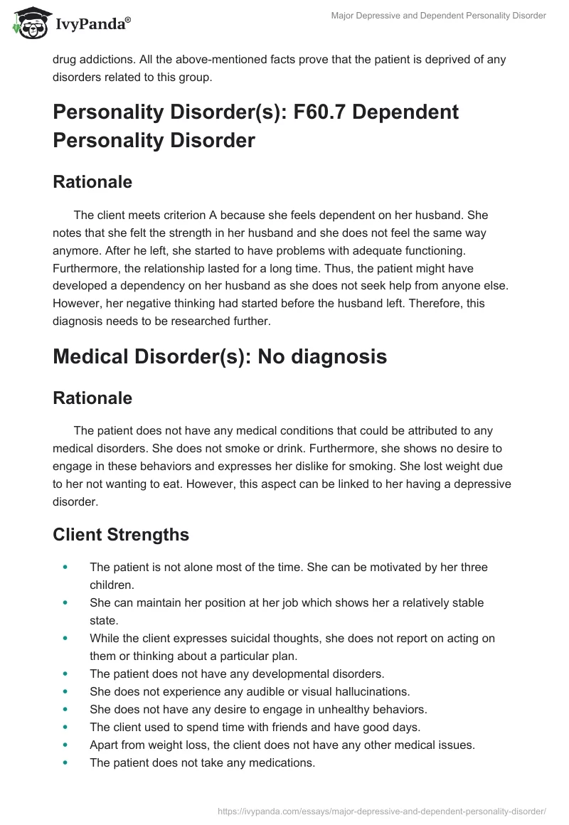 Major Depressive and Dependent Personality Disorder. Page 2